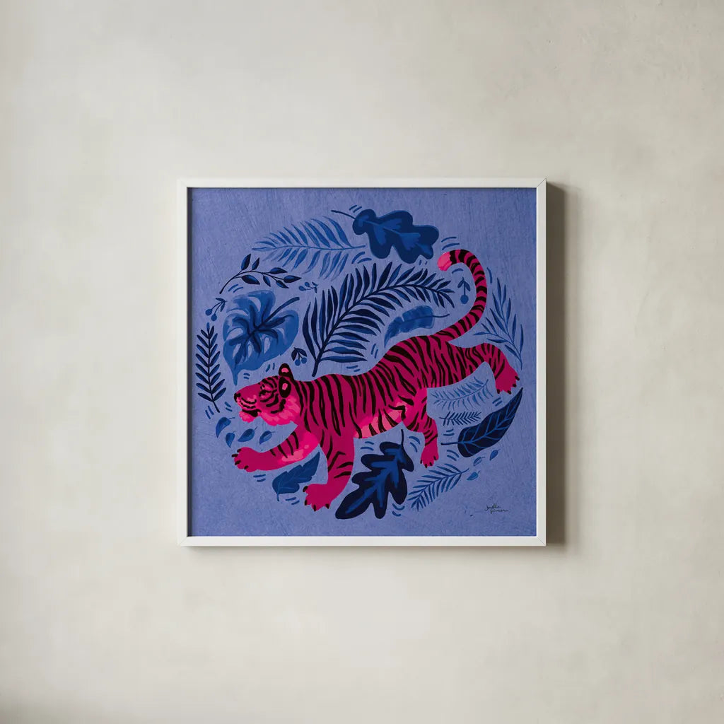 Big Cat Beauty VII Bright by Janelle Penner. Shown in a crisp white glass frame for a clean and minimalist style. Available as an archival giclee rolled canvas, fine art paper, or poster print. SKU 89198a.
