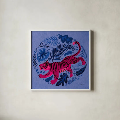 Big Cat Beauty VII Bright by Janelle Penner. Shown in a crisp white glass frame for a clean and minimalist style. Available as an archival giclee rolled canvas, fine art paper, or poster print. SKU 89198a.