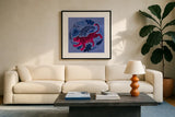 Big Cat Beauty VII Bright by Janelle Penner. Displayed in a glass frame with matte in a clean modern living room. Available as an archival giclee rolled canvas, fine art paper, or poster print. SKU 89198a.