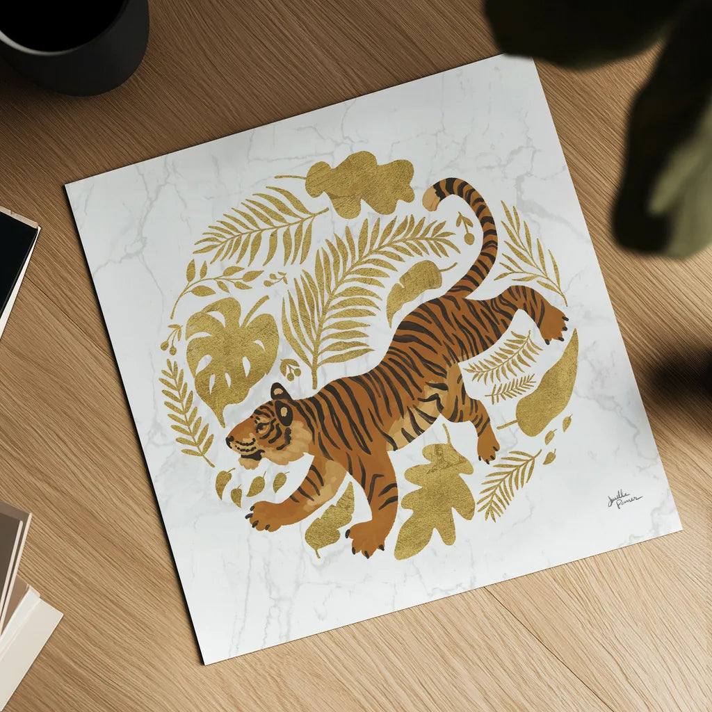 Big Cat Beauty VII Gold by Janelle Penner. Shown as a detailed flat fine art print, highlighting archival giclee quality. Available as an archival giclee rolled canvas, fine art paper, or poster print. SKU 68992a.