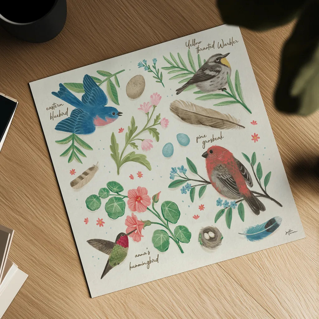 Bird Study III by Janelle Penner. Shown as a detailed flat fine art print, highlighting archival giclee quality. Available as an archival giclee rolled canvas, fine art paper, or poster print. SKU 58596a.