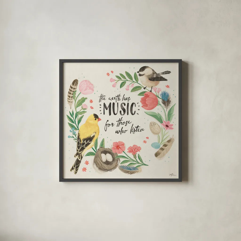 Bird Study IV by Janelle Penner. Shown in a sleek black glass frame for a contemporary gallery look. Available as an archival giclee rolled canvas, fine art paper, or poster print. SKU 58597a.