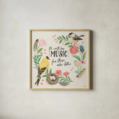 Bird Study IV by Janelle Penner. Shown in a natural wood glass frame for a timeless modern aesthetic. Available as an archival giclee rolled canvas, fine art paper, or poster print. SKU 58597a.