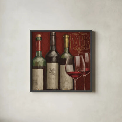 Bistro Paris III by Janelle Penner. Shown in a sleek black glass frame for a contemporary gallery look. Available as an archival giclee rolled canvas, fine art paper, or poster print. SKU 18687a.