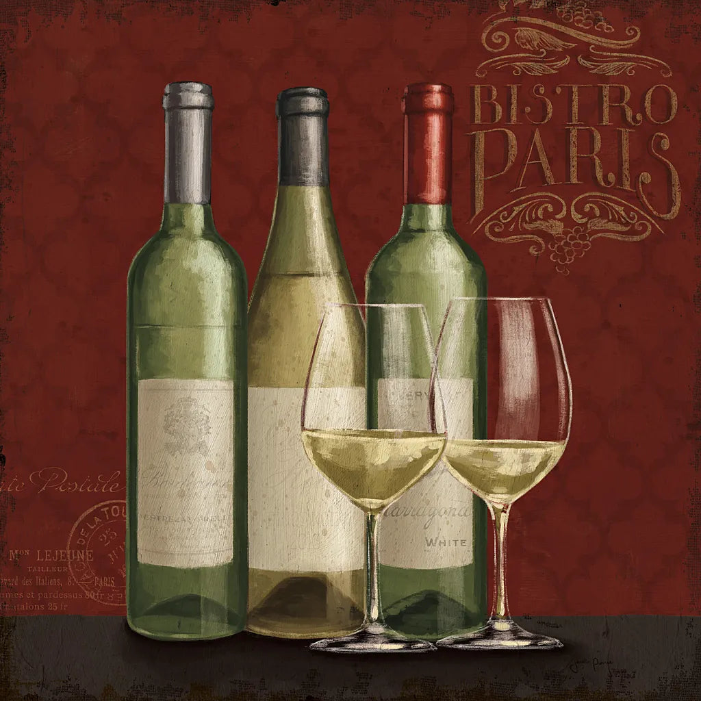 Bistro Paris White Wine v.2 by Janelle Penner. SKU 21741a. Archival Giclee Fine art print for wall decor.