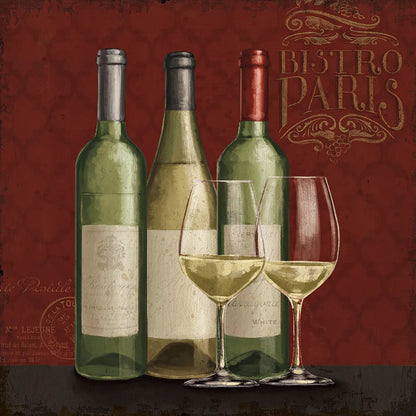 Bistro Paris White Wine v.2 by Janelle Penner. SKU 21741a. Archival Giclee Fine art print for wall decor.