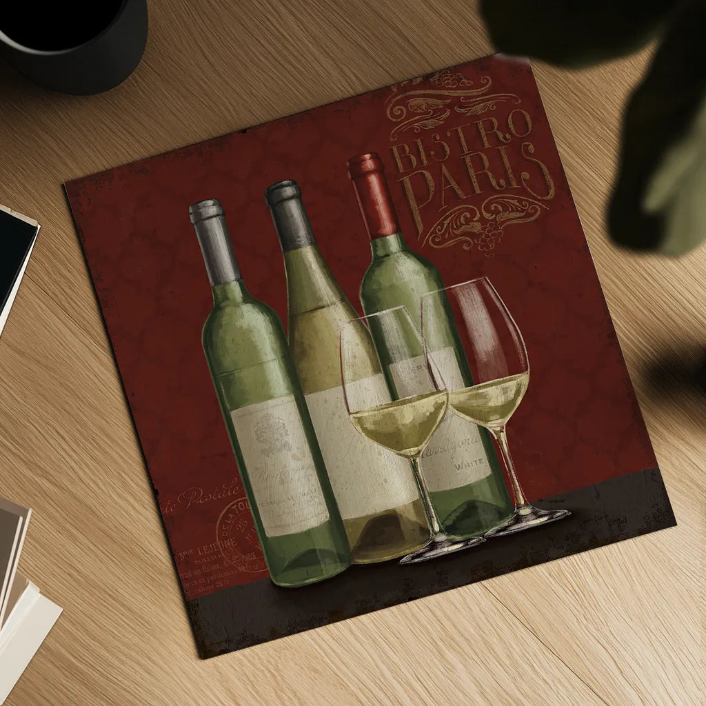 Bistro Paris White Wine v.2 by Janelle Penner. Shown as a detailed flat fine art print, highlighting archival giclee quality. Available as an archival giclee rolled canvas, fine art paper, or poster print. SKU 21741a.