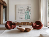 Blessed V by Janelle Penner. Shown as extra-large giant wall art in a modern living room. Available as an archival giclee rolled canvas, fine art paper, or poster print. SKU 39451a.