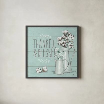 Blessed V Mint by Janelle Penner. Shown in a sleek black glass frame for a contemporary gallery look. Available as an archival giclee rolled canvas, fine art paper, or poster print. SKU 39462a.