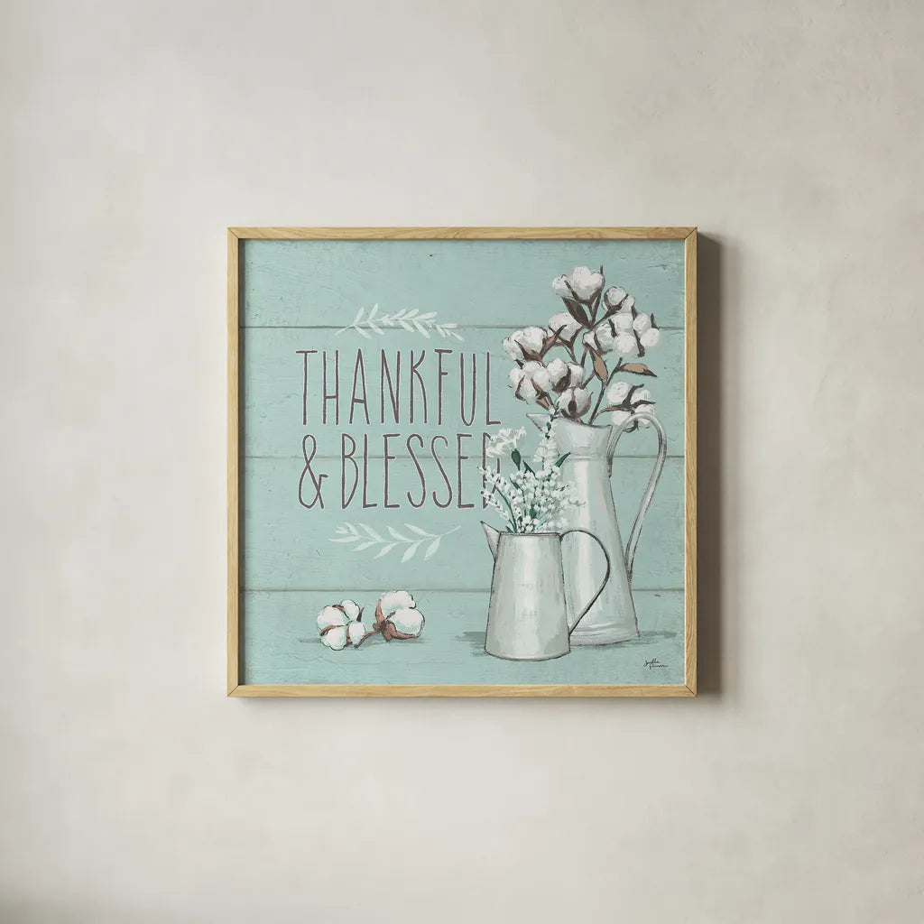 Blessed V Mint by Janelle Penner. Shown in a natural wood glass frame for a timeless modern aesthetic. Available as an archival giclee rolled canvas, fine art paper, or poster print. SKU 39462a.