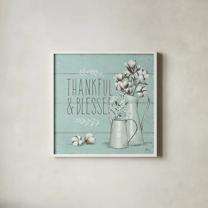 Blessed V Mint by Janelle Penner. Shown in a crisp white glass frame for a clean and minimalist style. Available as an archival giclee rolled canvas, fine art paper, or poster print. SKU 39462a.