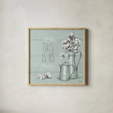 Blessed V Mint This is Us by Janelle Penner. Shown in a natural wood glass frame for a timeless modern aesthetic. Available as an archival giclee rolled canvas, fine art paper, or poster print. SKU 41646a.