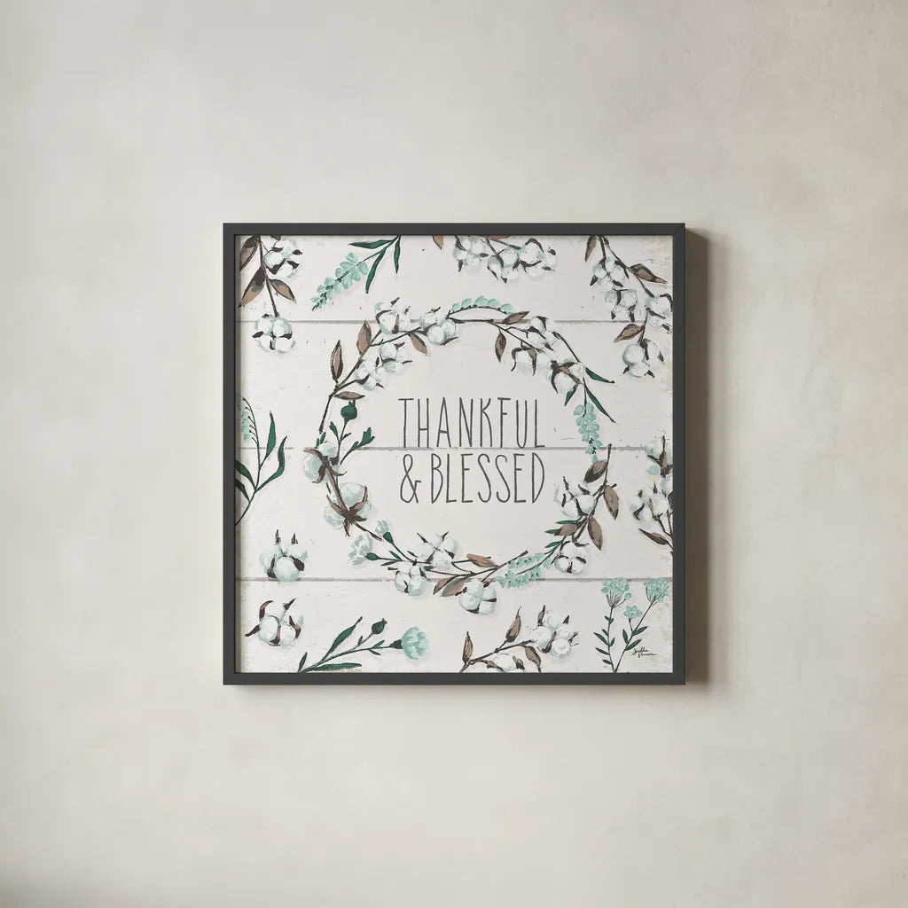 Blessed VI by Janelle Penner. Shown in a sleek black glass frame for a contemporary gallery look. Available as an archival giclee rolled canvas, fine art paper, or poster print. SKU 39452a.