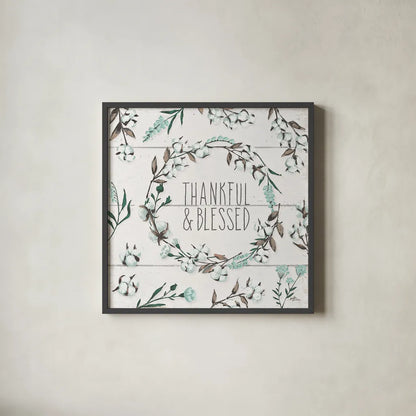 Blessed VI by Janelle Penner. Shown in a sleek black glass frame for a contemporary gallery look. Available as an archival giclee rolled canvas, fine art paper, or poster print. SKU 39452a.