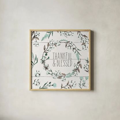 Blessed VI by Janelle Penner. Shown in a natural wood glass frame for a timeless modern aesthetic. Available as an archival giclee rolled canvas, fine art paper, or poster print. SKU 39452a.