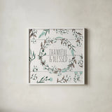Blessed VI by Janelle Penner. Shown in a crisp white glass frame for a clean and minimalist style. Available as an archival giclee rolled canvas, fine art paper, or poster print. SKU 39452a.