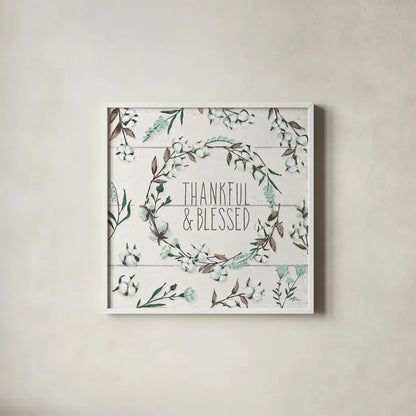 Blessed VI by Janelle Penner. Shown in a crisp white glass frame for a clean and minimalist style. Available as an archival giclee rolled canvas, fine art paper, or poster print. SKU 39452a.