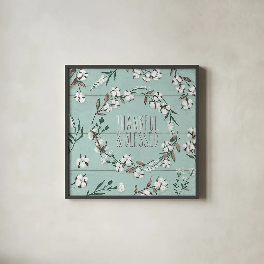 Blessed VI Mint by Janelle Penner. Shown in a sleek black glass frame for a contemporary gallery look. Available as an archival giclee rolled canvas, fine art paper, or poster print. SKU 39463a.