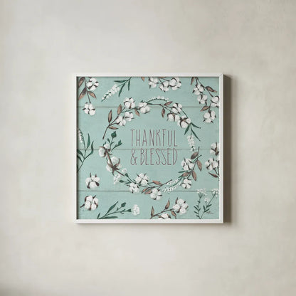 Blessed VI Mint by Janelle Penner. Shown in a crisp white glass frame for a clean and minimalist style. Available as an archival giclee rolled canvas, fine art paper, or poster print. SKU 39463a.