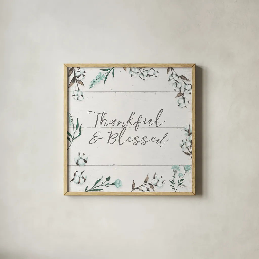 Blessed VI v2 by Janelle Penner. Shown in a natural wood glass frame for a timeless modern aesthetic. Available as an archival giclee rolled canvas, fine art paper, or poster print. SKU 43152a.