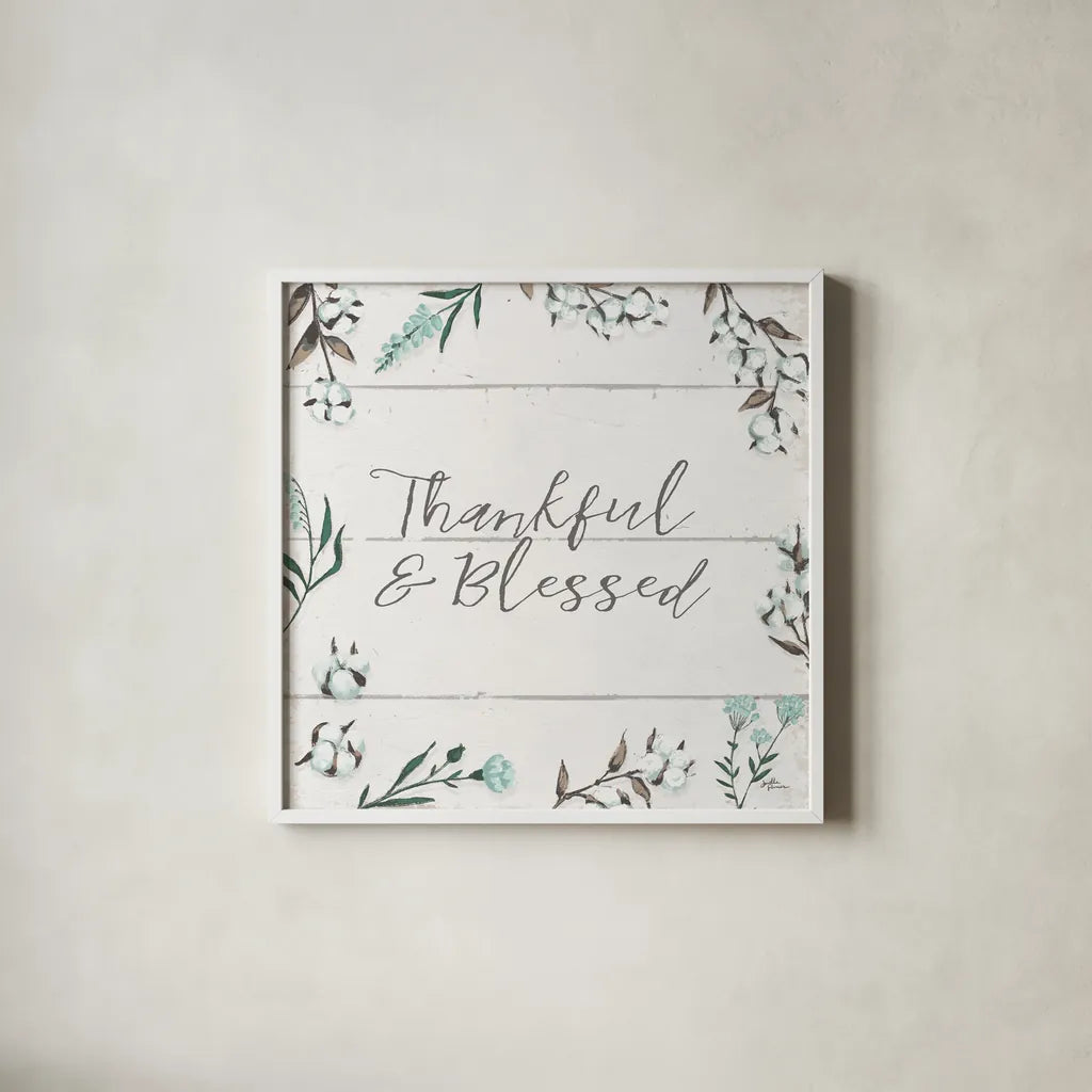 Blessed VI v2 by Janelle Penner. Shown in a crisp white glass frame for a clean and minimalist style. Available as an archival giclee rolled canvas, fine art paper, or poster print. SKU 43152a.