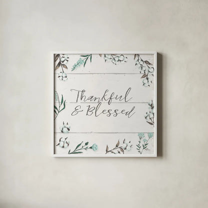 Blessed VI v2 by Janelle Penner. Shown in a crisp white glass frame for a clean and minimalist style. Available as an archival giclee rolled canvas, fine art paper, or poster print. SKU 43152a.