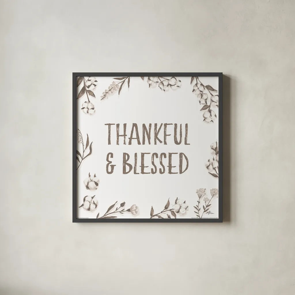 Blessed VI v2 Neutral by Janelle Penner. Shown in a sleek black glass frame for a contemporary gallery look. Available as an archival giclee rolled canvas, fine art paper, or poster print. SKU 48932a.