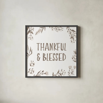 Blessed VI v2 Neutral by Janelle Penner. Shown in a sleek black glass frame for a contemporary gallery look. Available as an archival giclee rolled canvas, fine art paper, or poster print. SKU 48932a.