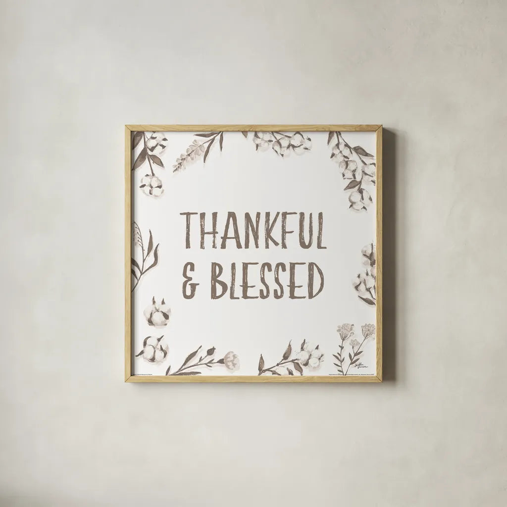 Blessed VI v2 Neutral by Janelle Penner. Shown in a natural wood glass frame for a timeless modern aesthetic. Available as an archival giclee rolled canvas, fine art paper, or poster print. SKU 48932a.