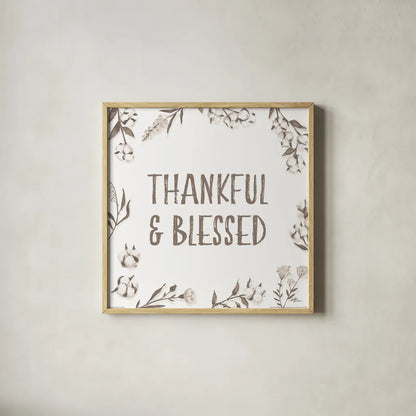 Blessed VI v2 Neutral by Janelle Penner. Shown in a natural wood glass frame for a timeless modern aesthetic. Available as an archival giclee rolled canvas, fine art paper, or poster print. SKU 48932a.