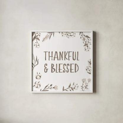 Blessed VI v2 Neutral by Janelle Penner. Shown in a crisp white glass frame for a clean and minimalist style. Available as an archival giclee rolled canvas, fine art paper, or poster print. SKU 48932a.