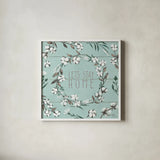 Blessed VII Mint by Janelle Penner. Shown in a crisp white glass frame for a clean and minimalist style. Available as an archival giclee rolled canvas, fine art paper, or poster print. SKU 39464a.