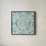 Blessed VII Mint Let Go Let God by Janelle Penner. Shown in a sleek black glass frame for a contemporary gallery look. Available as an archival giclee rolled canvas, fine art paper, or poster print. SKU 41644a.