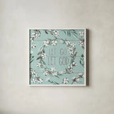 Blessed VII Mint Let Go Let God by Janelle Penner. Shown in a crisp white glass frame for a clean and minimalist style. Available as an archival giclee rolled canvas, fine art paper, or poster print. SKU 41644a.
