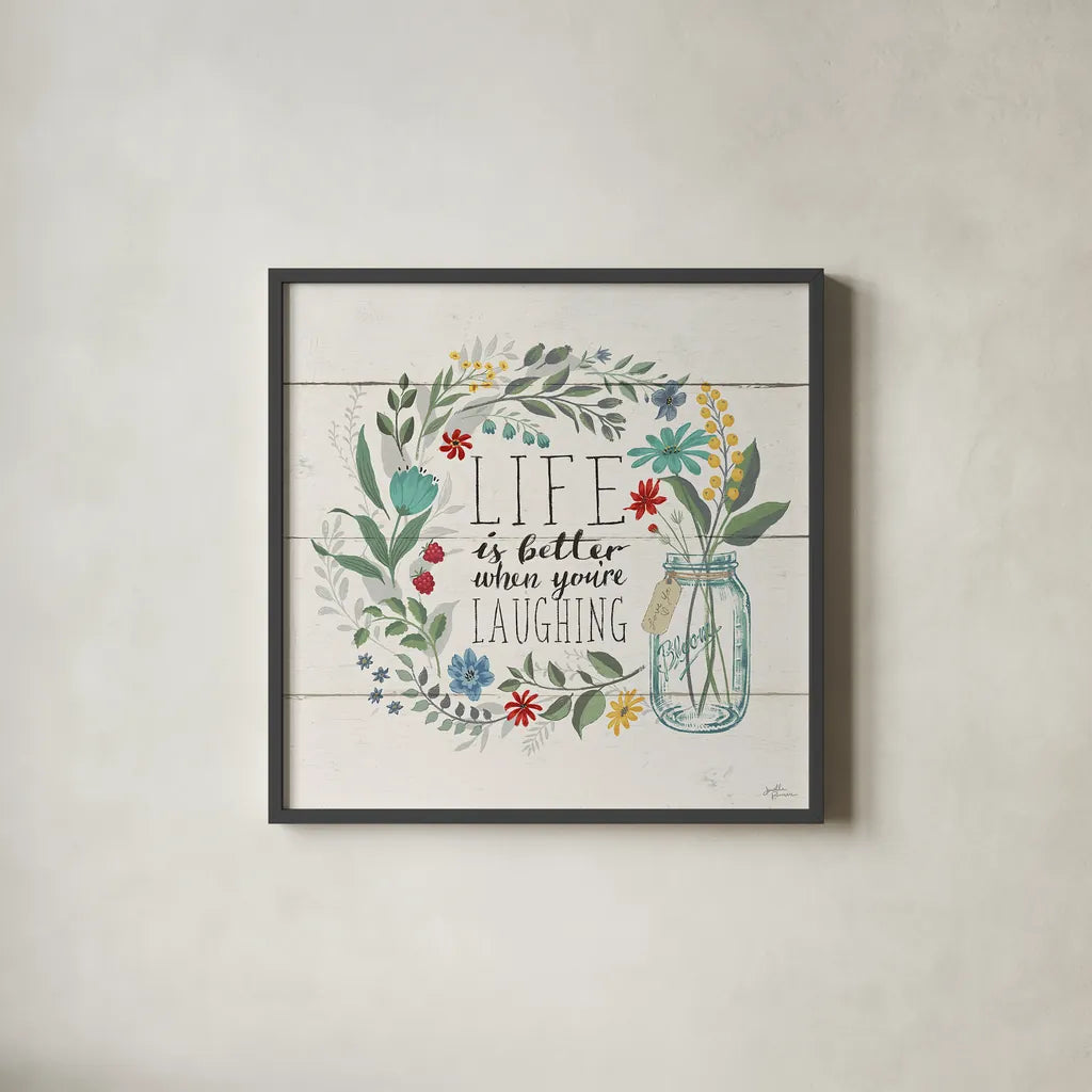 Blooming Thoughts I by Janelle Penner. Shown in a sleek black glass frame for a contemporary gallery look. Available as an archival giclee rolled canvas, fine art paper, or poster print. SKU 29080a.