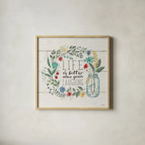 Blooming Thoughts I by Janelle Penner. Shown in a natural wood glass frame for a timeless modern aesthetic. Available as an archival giclee rolled canvas, fine art paper, or poster print. SKU 29080a.
