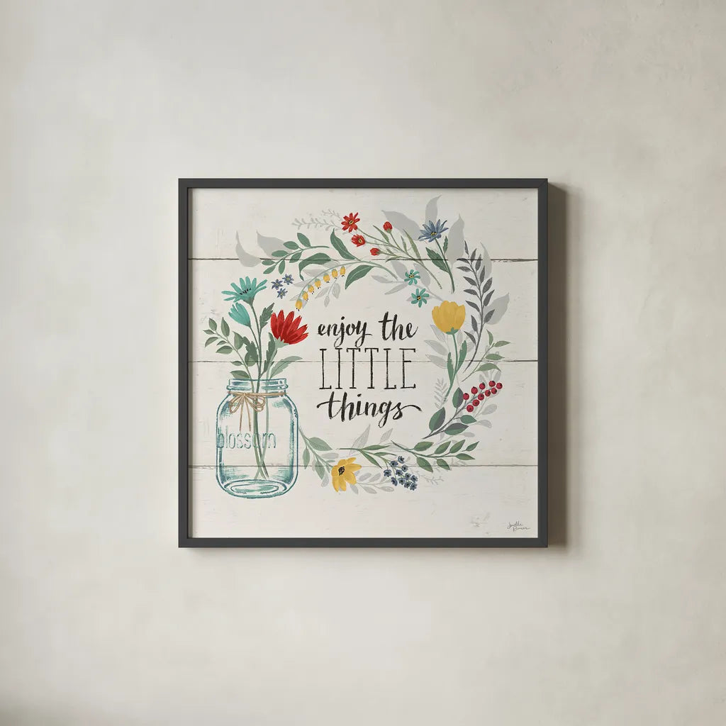 Blooming Thoughts II by Janelle Penner. Shown in a sleek black glass frame for a contemporary gallery look. Available as an archival giclee rolled canvas, fine art paper, or poster print. SKU 29081a.