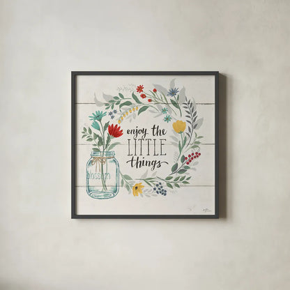 Blooming Thoughts II by Janelle Penner. Shown in a sleek black glass frame for a contemporary gallery look. Available as an archival giclee rolled canvas, fine art paper, or poster print. SKU 29081a.