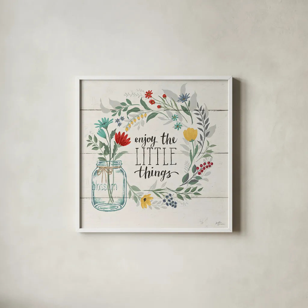 Blooming Thoughts II by Janelle Penner. Shown in a crisp white glass frame for a clean and minimalist style. Available as an archival giclee rolled canvas, fine art paper, or poster print. SKU 29081a.