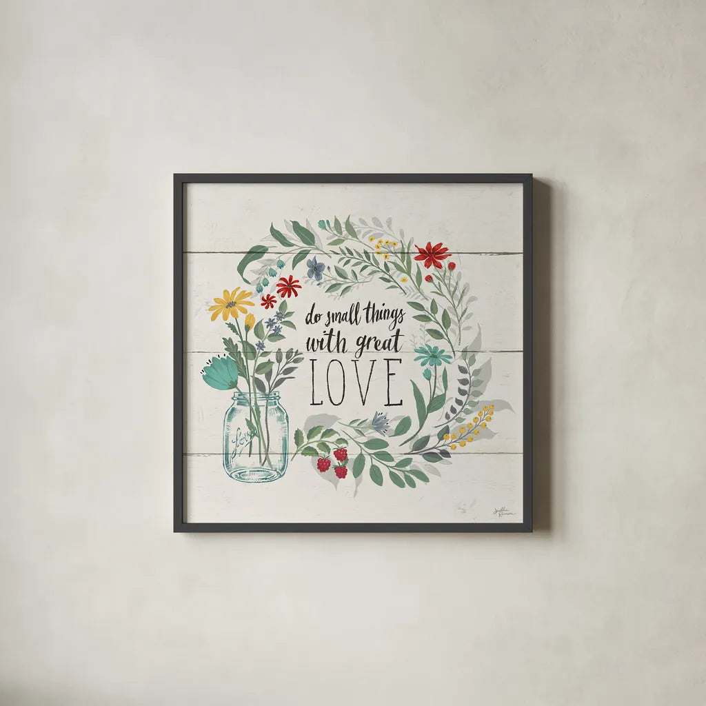 Blooming Thoughts IV by Janelle Penner. Shown in a sleek black glass frame for a contemporary gallery look. Available as an archival giclee rolled canvas, fine art paper, or poster print. SKU 29078a.