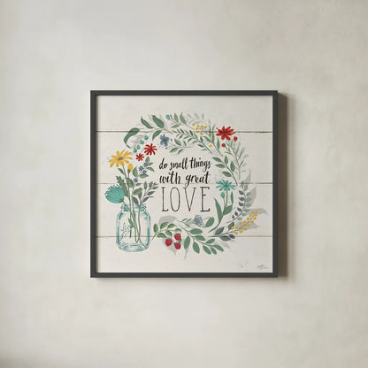 Blooming Thoughts IV by Janelle Penner. Shown in a sleek black glass frame for a contemporary gallery look. Available as an archival giclee rolled canvas, fine art paper, or poster print. SKU 29078a.