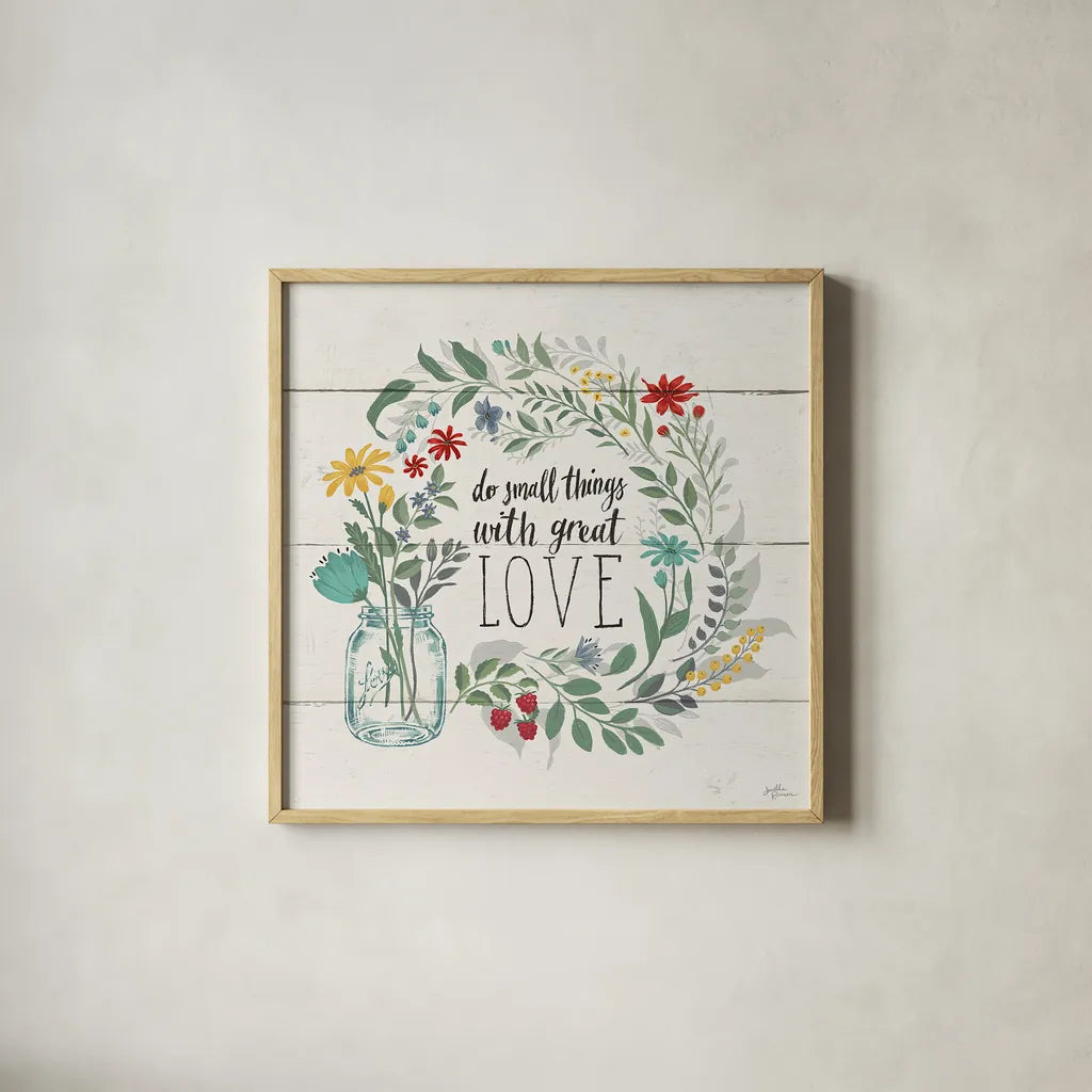 Blooming Thoughts IV by Janelle Penner. Shown in a natural wood glass frame for a timeless modern aesthetic. Available as an archival giclee rolled canvas, fine art paper, or poster print. SKU 29078a.