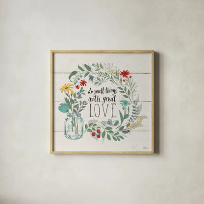 Blooming Thoughts IV by Janelle Penner. Shown in a natural wood glass frame for a timeless modern aesthetic. Available as an archival giclee rolled canvas, fine art paper, or poster print. SKU 29078a.