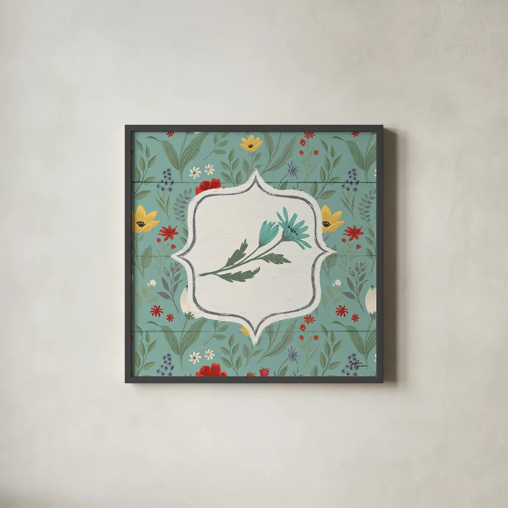 Blooming Thoughts VI Flower by Janelle Penner. Shown in a sleek black glass frame for a contemporary gallery look. Available as an archival giclee rolled canvas, fine art paper, or poster print. SKU 33803a.