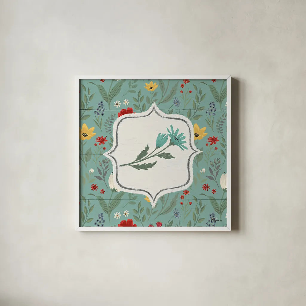 Blooming Thoughts VI Flower by Janelle Penner. Shown in a crisp white glass frame for a clean and minimalist style. Available as an archival giclee rolled canvas, fine art paper, or poster print. SKU 33803a.