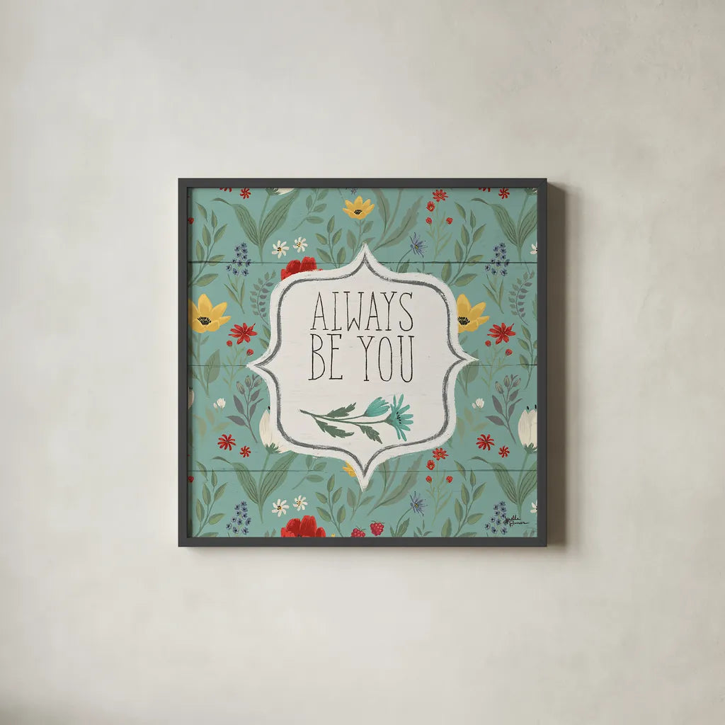 Blooming Thoughts VII by Janelle Penner. Shown in a sleek black glass frame for a contemporary gallery look. Available as an archival giclee rolled canvas, fine art paper, or poster print. SKU 29074a.