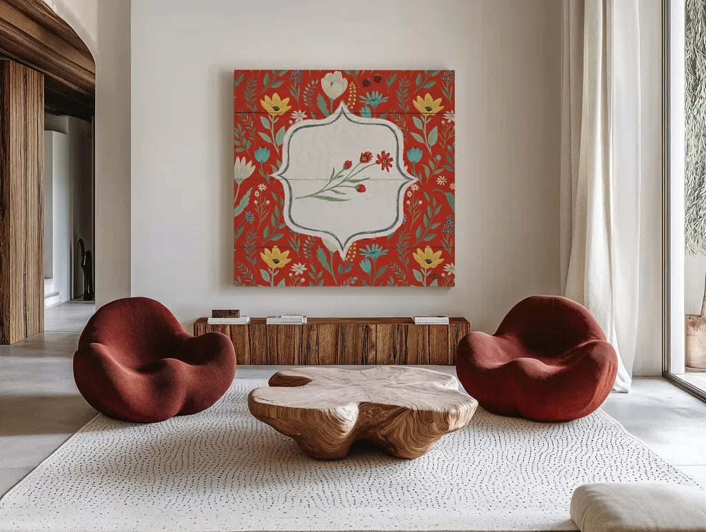 Blooming Thoughts VII Flower by Janelle Penner. Shown as extra-large giant wall art in a modern living room. Available as an archival giclee rolled canvas, fine art paper, or poster print. SKU 33804a.