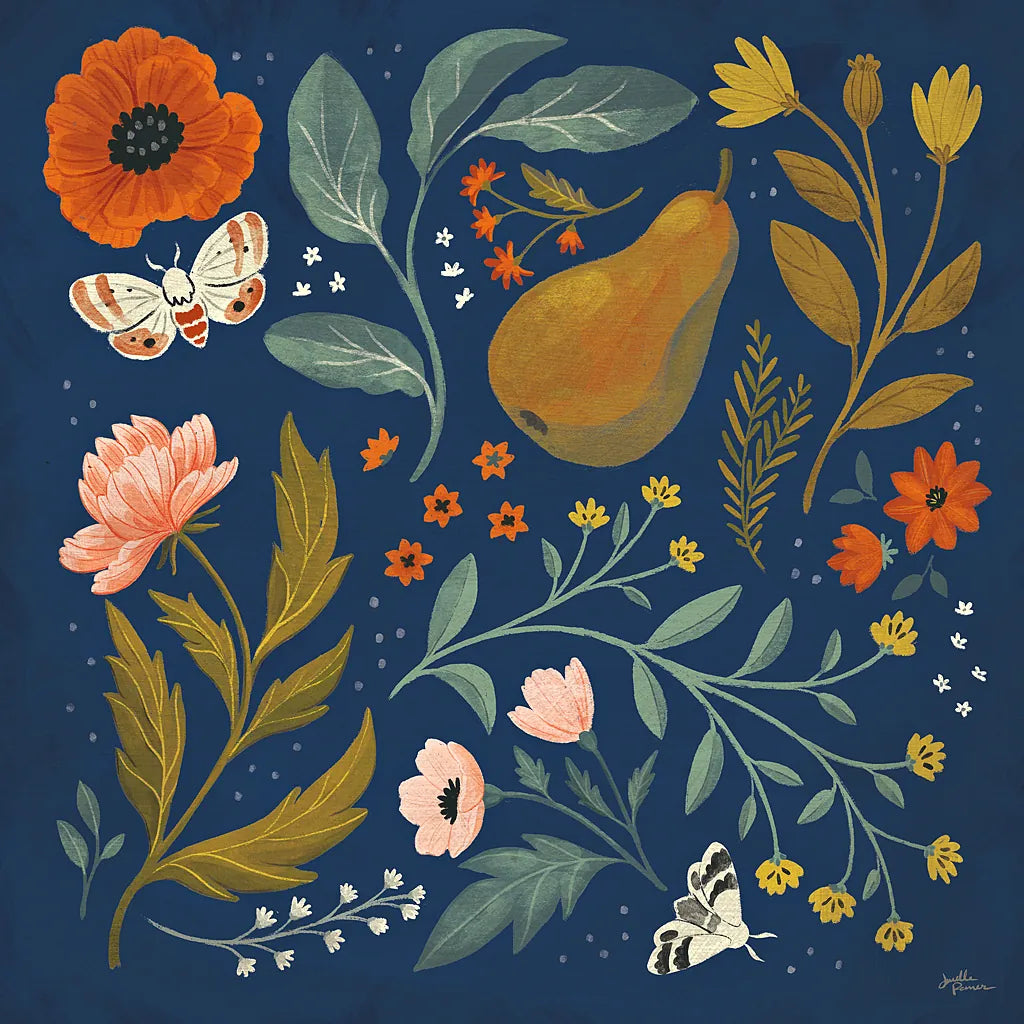 Blue Botanical II by Janelle Penner. SKU 48601a. Archival Giclee Fine art print for wall decor.