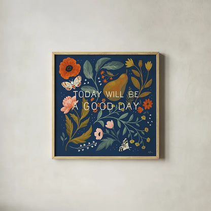 Blue Botanical IV by Janelle Penner. Shown in a natural wood glass frame for a timeless modern aesthetic. Available as an archival giclee rolled canvas, fine art paper, or poster print. SKU 48603a.