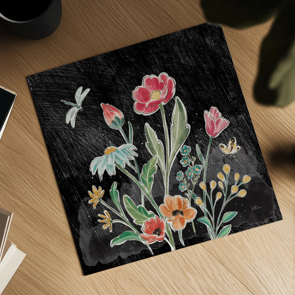 Boho Field III Black by Janelle Penner. Shown as a detailed flat fine art print, highlighting archival giclee quality. Available as an archival giclee rolled canvas, fine art paper, or poster print. SKU 52071a.